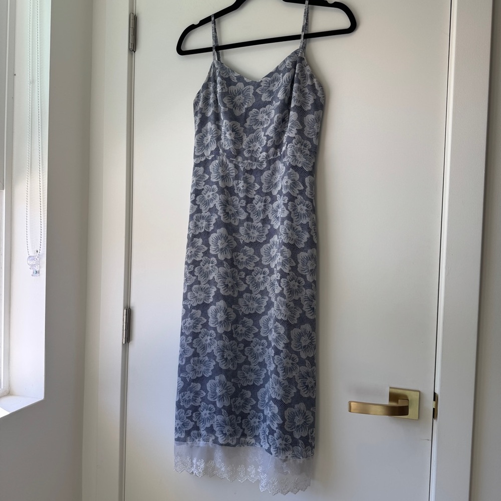 Floral Lace Slip Dress in Slate Blue and White